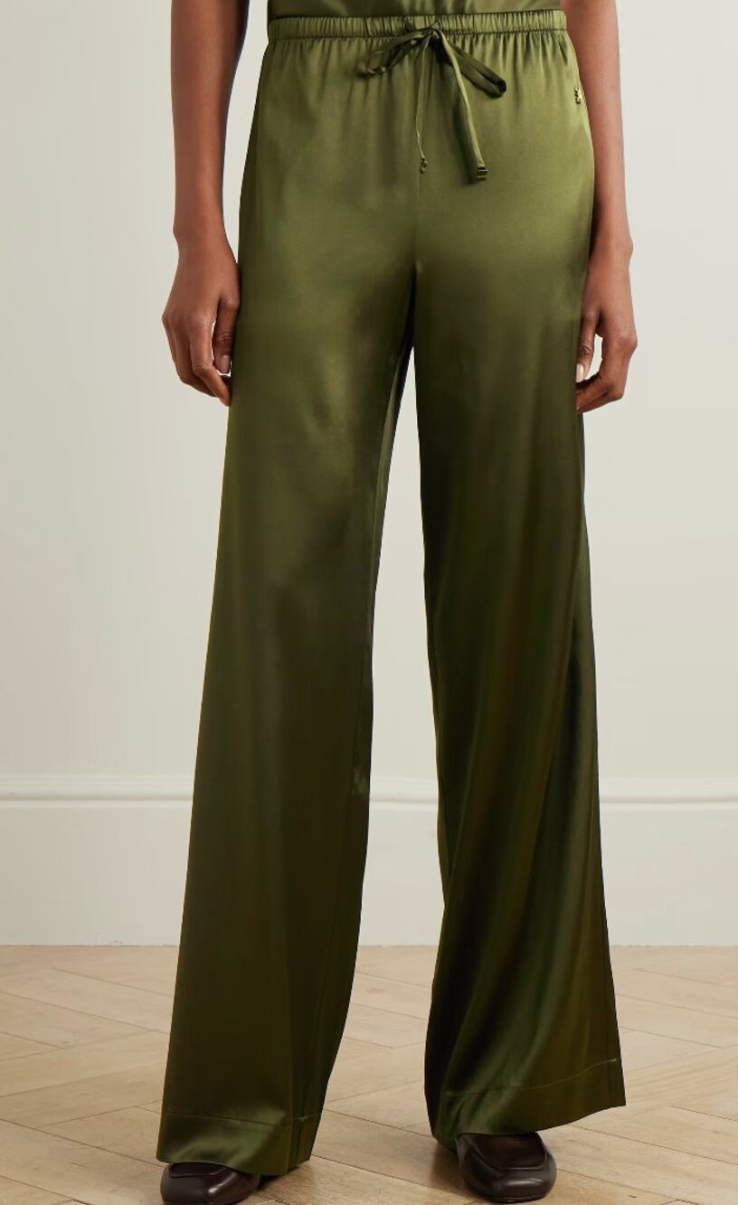 Eterne Brody Silk Moss Green Wide Leg Lounge Pants Small-Minimalist, Casual